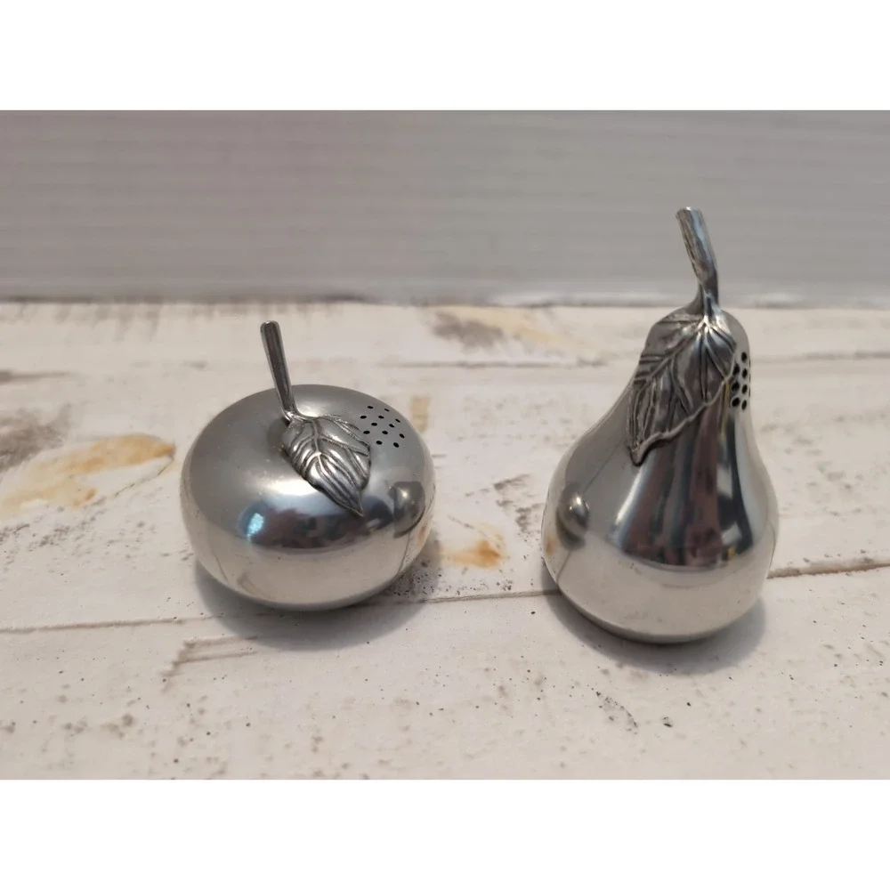 Kirk Steiff Pewter Salt & Pepper Shakers Apple Pear Silvertone